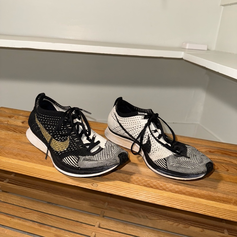 Nike Black and White Athletic Shoes with Flyknit Upper